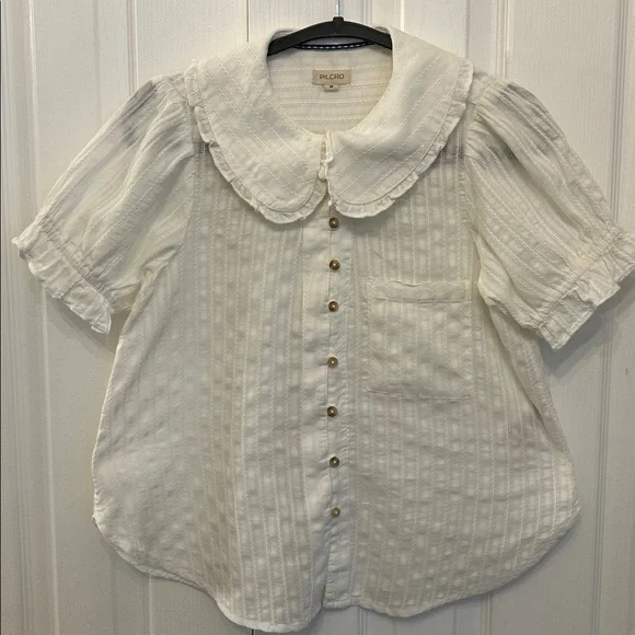 🤍 Pilcro Anthropologie Keira Blouse Cottagecore White Peter Pan Collar XS 🤍 - Picture 5 of 7